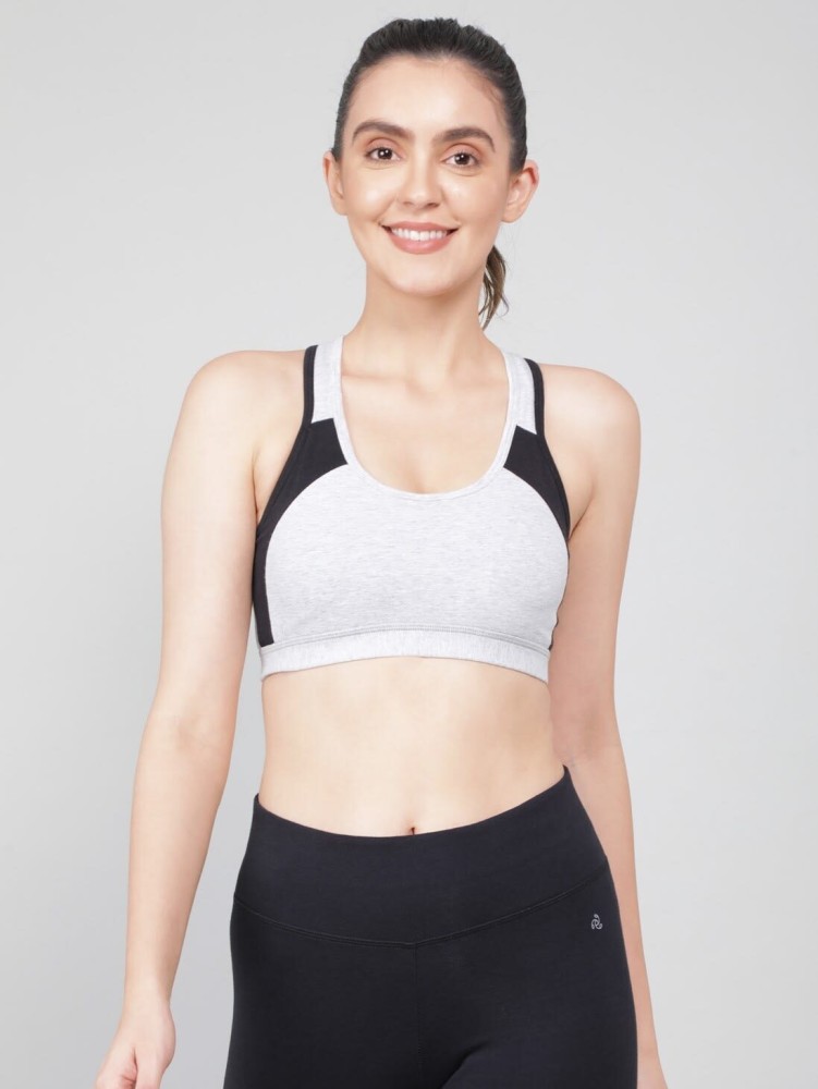 Women's Wirefree Padded Super Combed Cotton Elastane Stretch Full Coverage  Racer Back Active Bra with Stay Fresh and Moisture Move Treatment - Black