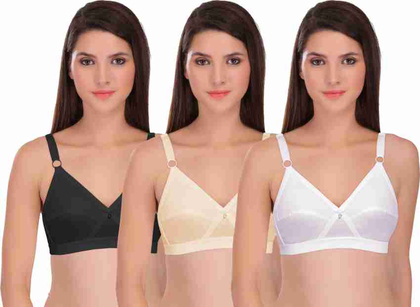 Buy Softskin Women's Polycotton Full Coverage Non Padded Non Wired T-Shirt  Bra (Pack of 3) (32C) (Multicolor) at