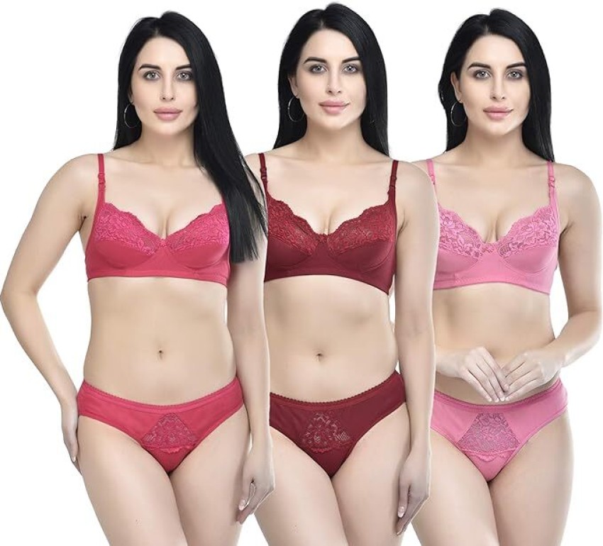 Buy LX PRODUCTS Women Pack of 3 Cotton Bra Panty Sexy Set for Women, Women  Undergarments, Bikini Set