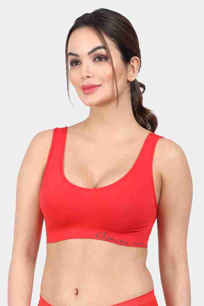 Buy online Red Solid Sports Bra from lingerie for Women by Madam for ₹260  at 75% off