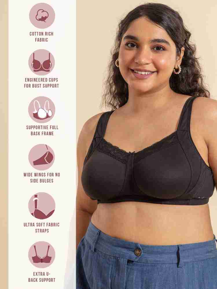 Buy NYKD Super Support Everyday Cotton T-Shirt Push-Up Bra for Women Non  Padded, Wirefree, Full Coverage (Everyday Pretty Lace Bra) Bra, NYB190, Jet  Black, 32DD, 1N at