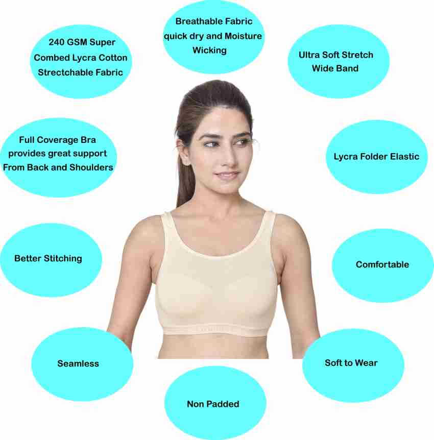 Full Coverage Bra | Double Layer Fabric | Non Padded Bra | B C D Cup Sizes  | Kamison 1108 -Skin (Pack of 2)