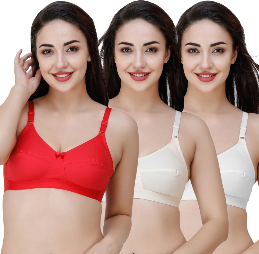 women girls ladies 100% cotton non padded daily wear bra (pack of 3)