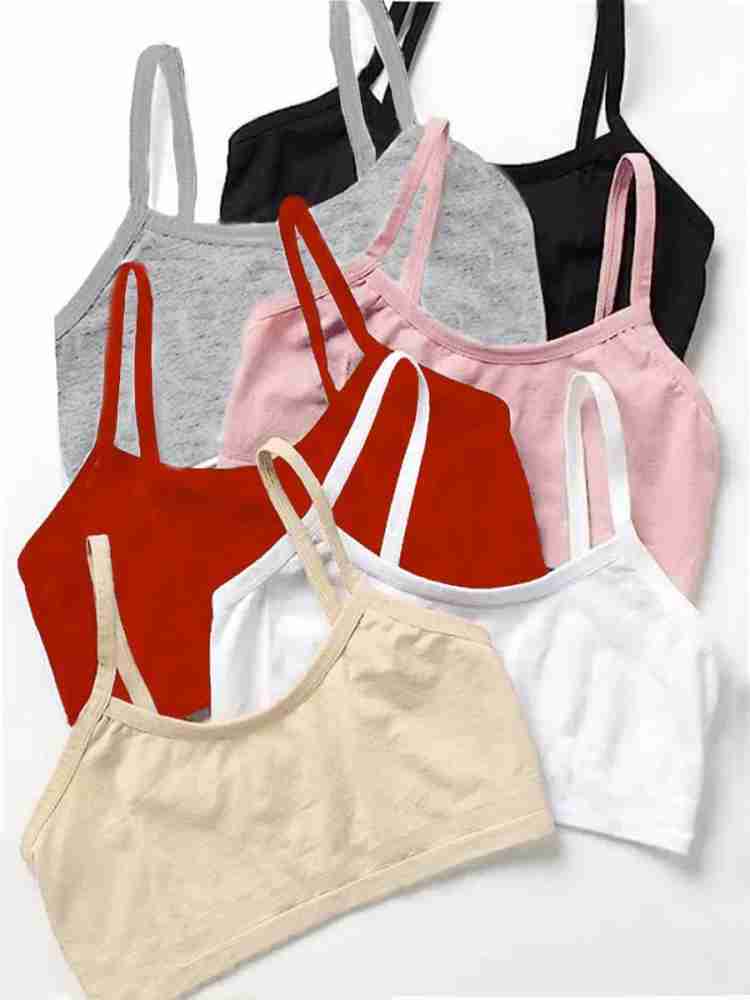  CHARM N CHERISH Multicolor Girls Sports Bra, Non Padded Cotton  Bras-Slip On Teenage Bras-Combo Pack-Solid Printed, Pack of 4, 7-8 Years:  Clothing, Shoes & Jewelry