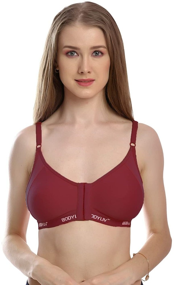 Buy FASALVI Women Cotton Blend Non Padded Non-Wired Seamed Plunge Front Open  Bra Pack of 1 Multicolor (30, Rani) at