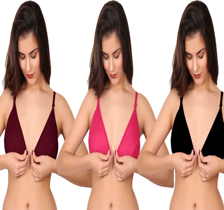 Looking Style Women's Cotton Non-Padded Wire Free Front Open Bra (Pack of  3, Multicolor) Women Push-up Non Padded Bra - Buy Looking Style Women's  Cotton Non-Padded Wire Free Front Open Bra (Pack