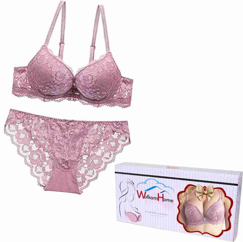 WolkomHome Bra Wired Padded Bra Panty Bridal Set With Lace for