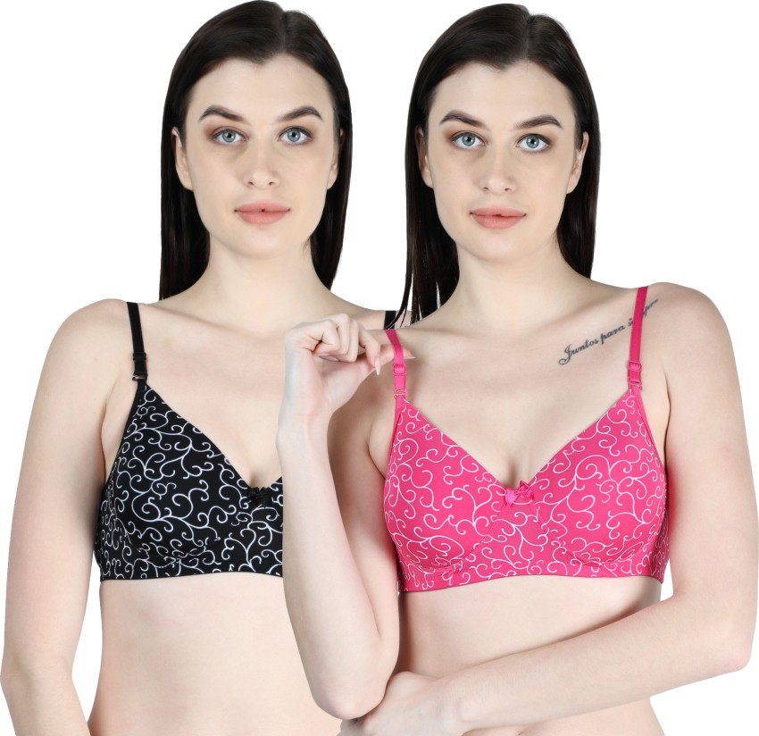 Vanila Lycra Seamless B CUP Bra Non Paded Bra (Pink,Black, Size 38