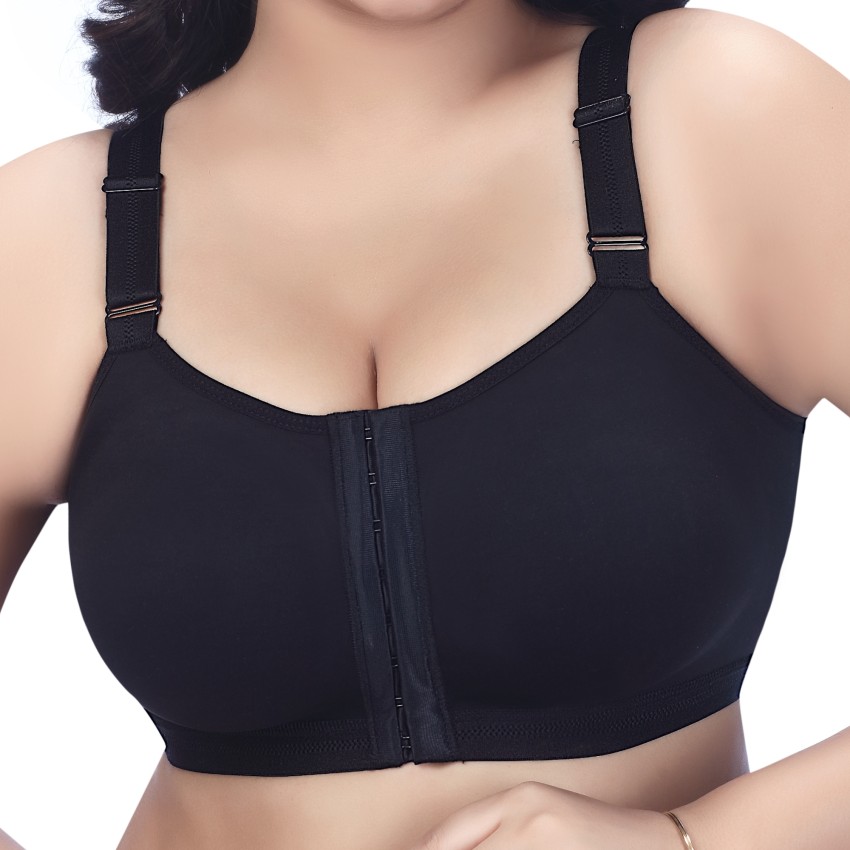 Front Fastening Bra Soft Plus Size BCD DD Cups Non Padded Ladies Black  (as1, Numeric, Numeric_36, Regular, Regular, Black Floral)