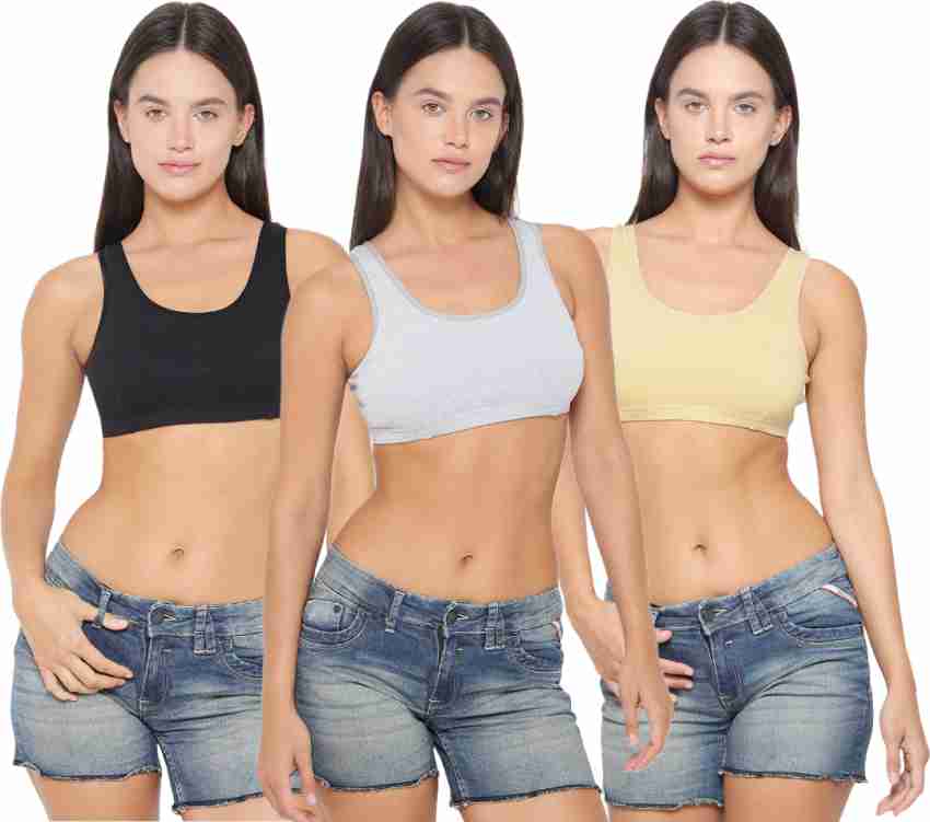 YUCI Pack of 3 Girls Beginners Bra, Sports Bra, Cotton Non-Padded Full  Coverage Non-Wired Gym Bra T-Shirt Workout Bra with Broad Strap,Training  Bra