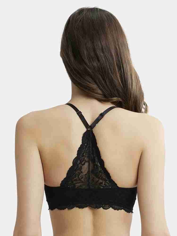 Women's Under-Wired Padded Soft Touch Microfiber Nylon Elastane Stretch  Full Coverage Lace Back Styling T-Shirt Bra with Adjustable Straps - Black