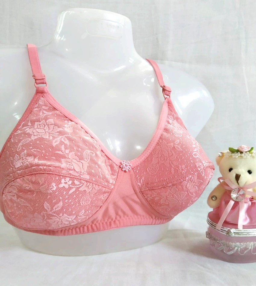 ME Pink Colour 80cm, 32 inch, Casual Cotton Lining Wire free Non Padded  Half Net Fancy Cotton Blended Full Coverage Bra for Girls And Women Women  Full Coverage Non Padded Bra 