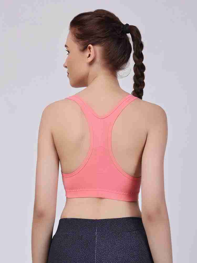 Floret Cotton Non-Padded Full Coverage Sports Bra For Women (Pink