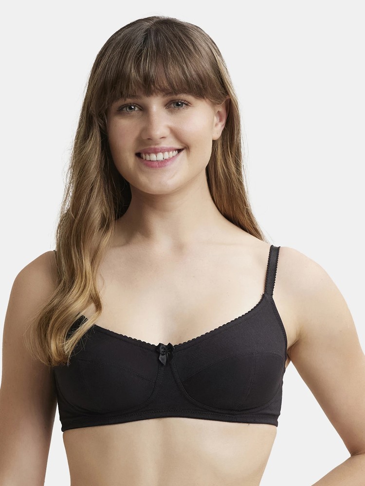 Women's Wirefree Non Padded Super Combed Cotton Elastane Stretch Full  Coverage Everyday Bra with Soft Adjustable Straps - Black