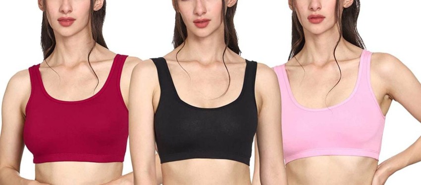 Buy Auletics Women's Blend and Cotton Non Padded Non Wired Full Coverage Bra, Air-Bra