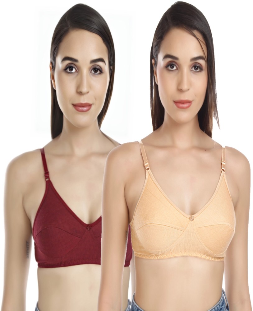 LooksOMG Cotton Lycra Sports bra in Maroon & Skin Color Pack of 2