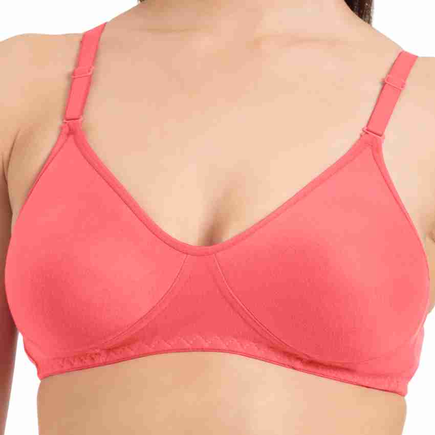 Komli Double Layered Seamless Non-Padded Cotton Rich Full Coverage Bra |  Wireless/Wire-Free | Everyday Bra | Multi-Way Straps | Soft Cup (RED 34C)
