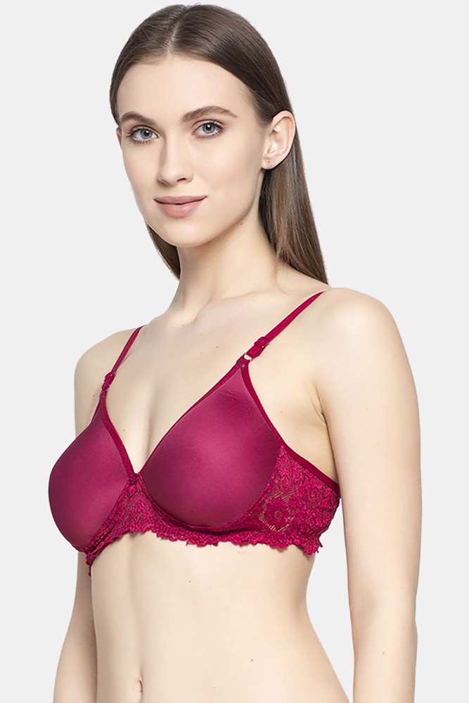 KARMUN Maroon Lace and Black Lace Net Non Padded T-Shirt Bra - 38 (Pack of  2)