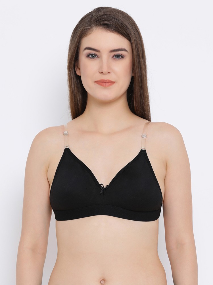 Buy Non-Padded Non-Wired Plunge Bra in Black - Cotton Rich Online