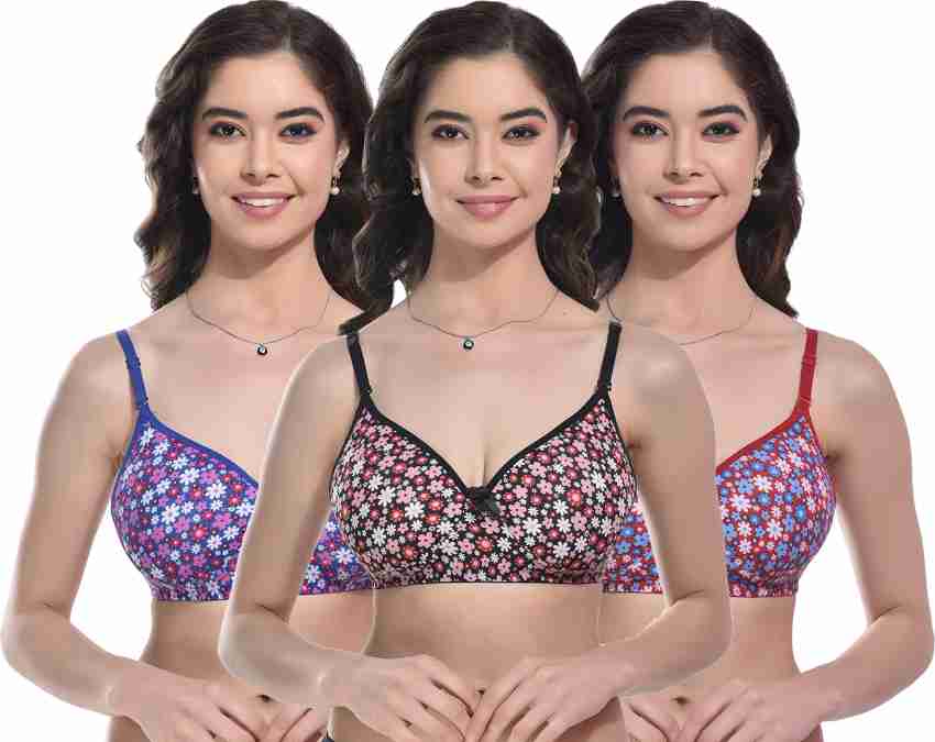 FIMS Women Cotton Blend Bra Floral Non-Wired Padded Pack of 3 Cup- B Women  Push-up Lightly Padded Bra - Buy FIMS Women Cotton Blend Bra Floral  Non-Wired Padded Pack of 3 Cup