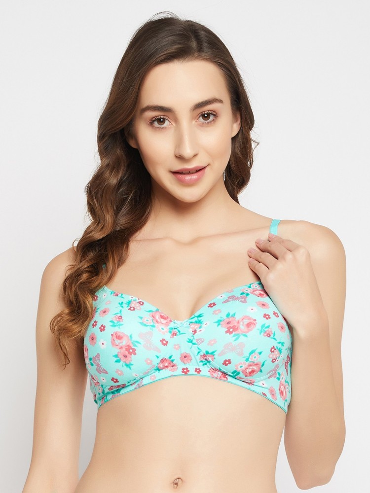 Clovia Padded Non-Wired Full Cup Floral Print Multiway T-shirt Bra in Baby  Pink - Cotton 