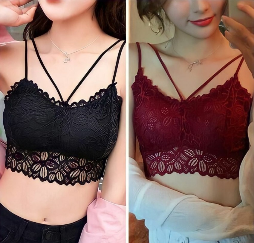 Buy KAMINI Net Lacy Bralette Bra Lightly Padded Bra with Lace Fabric  Reguler And Comfortable Bra Cups (Pack of 1 _ Black) Online at Best Prices  in