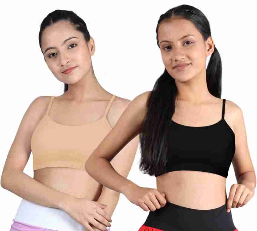 Buy D'chica Sports Bra for Women Girls (Pack of 1) Cotton Non-Padded Full  Coverage Wire Free Beginners T-Shirt Gym Workout Bra with Regular Thin  Strap, Activewear Training Bra for Teenager Online In
