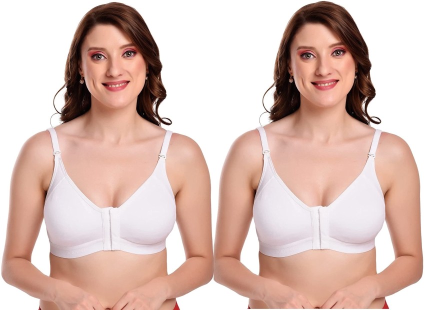 WOMEN/GIRLS NON PADED FULL COVRAGE FRONT HOOK BRA PACK OF 2 white