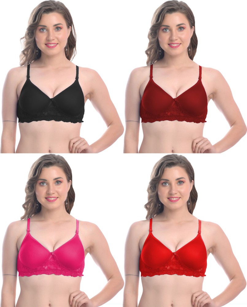 Buy Hothy Women Red Cotton Blend Pack Of 6 Non Padded Bra (36B