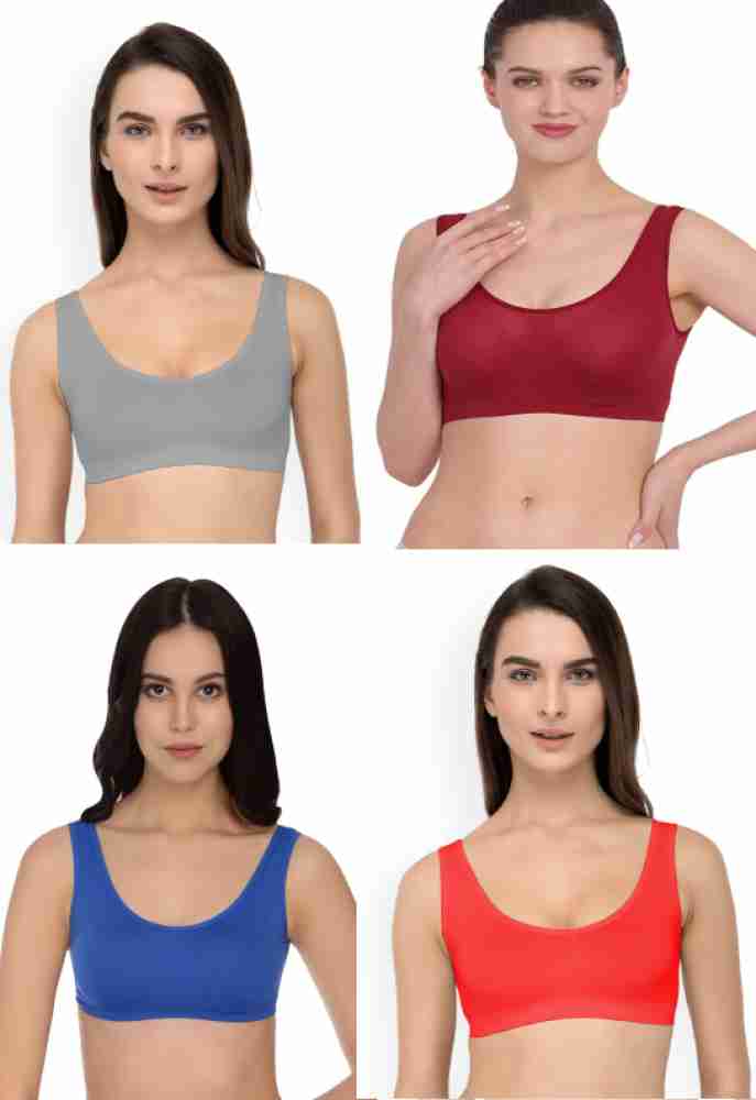 Buy Aimly White Pack of 3 Seamless Non-Padded Non-Wired Sports Bra