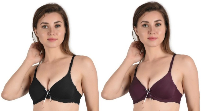 Florentyne women padded push up bra pack of 2 (Black, Beige)