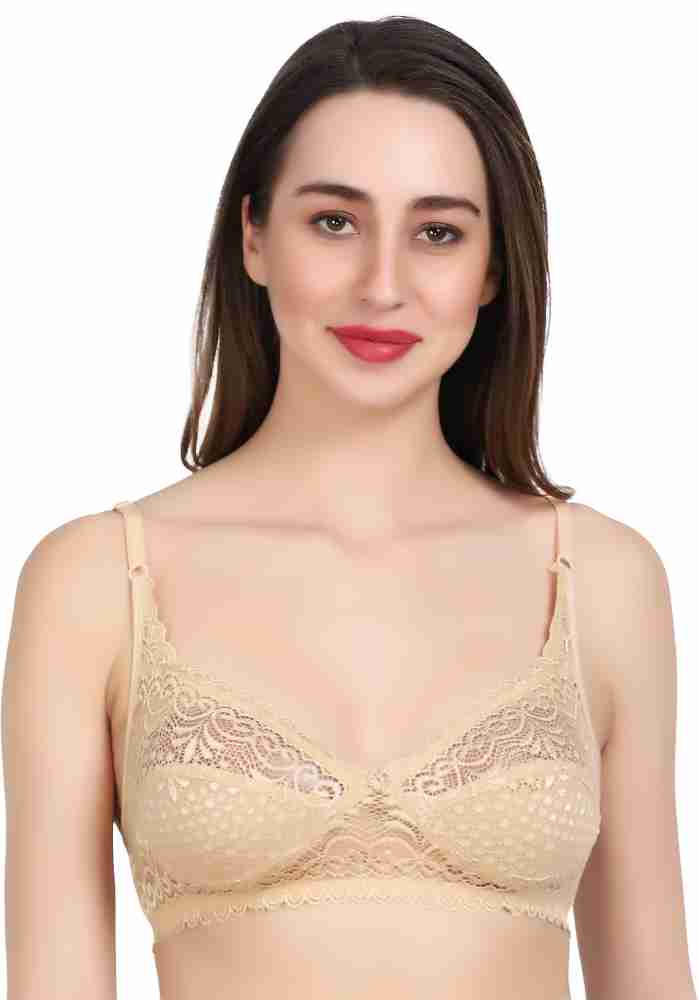 BENCOMM by Nude Lace Net Transparent Bridal Bra Nude Lace Net Transparent  Bridal Bra Women Full Coverage Lightly Padded Bra
