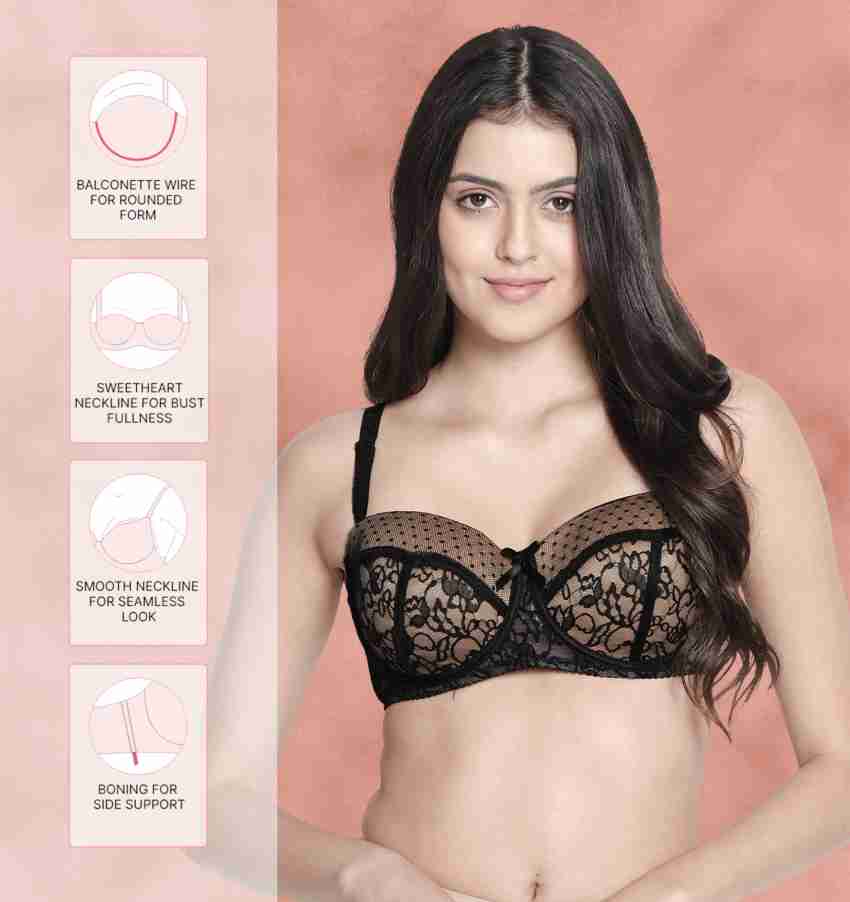 Shyaway Susie 3/4th Coverage Underwired Lace Overlay Balconette Padded Bra-  Blue (30DD)