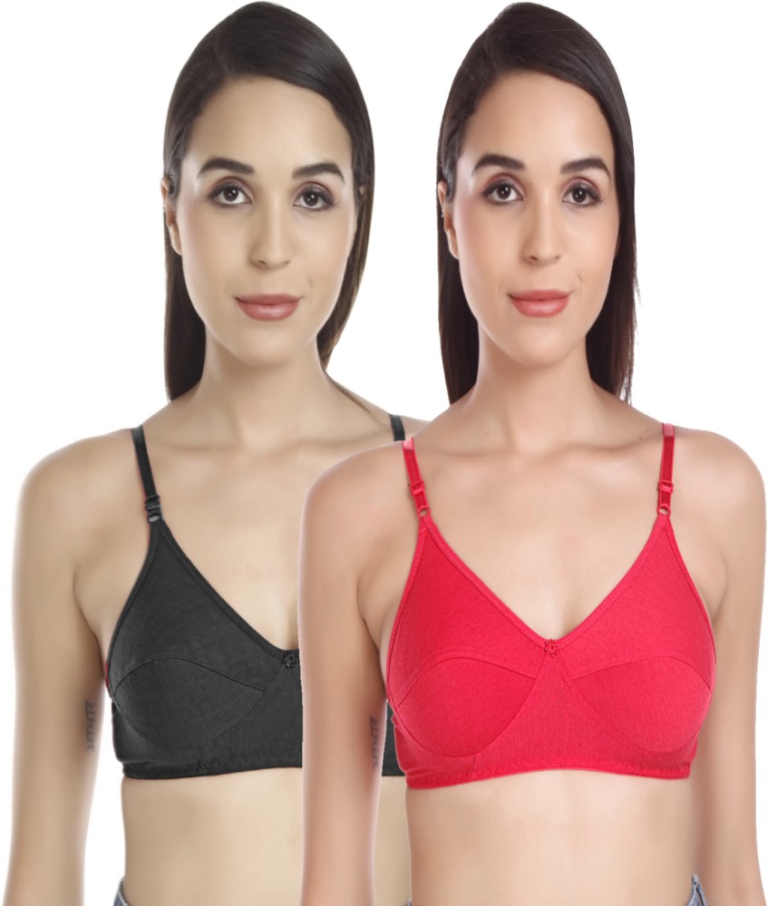 LooksOMG Cotton Lycra Sports bra in Gajri & Black Color Pack of 2. Women  Everyday Non Padded Bra - Buy LooksOMG Cotton Lycra Sports bra in Gajri &  Black Color Pack of