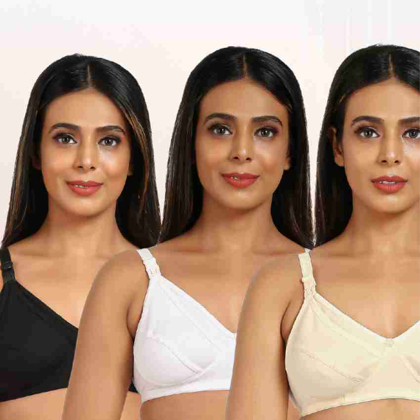 Buy Mylo Essentials Maternity/Nursing/Feeding Bras Non-Wired, Non-Padded,  Cotton Blend Breathable Fabric - Pack of 3 with 1Free Bra Extender at  .in