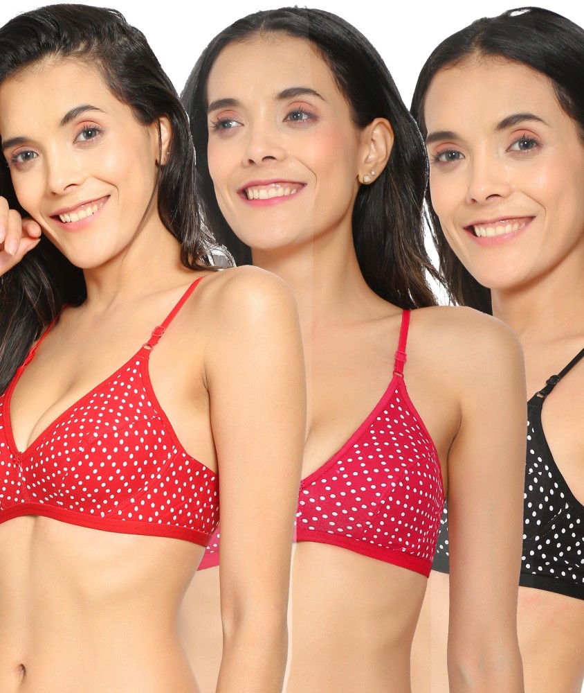 Aimly Aimly Cotton Non-Padded Non-Wired Printed Bra Black Rani Red 36 Pack  of 3 Women Everyday Non Padded Bra - Buy Aimly Aimly Cotton Non-Padded Non- Wired Printed Bra Black Rani Red 36