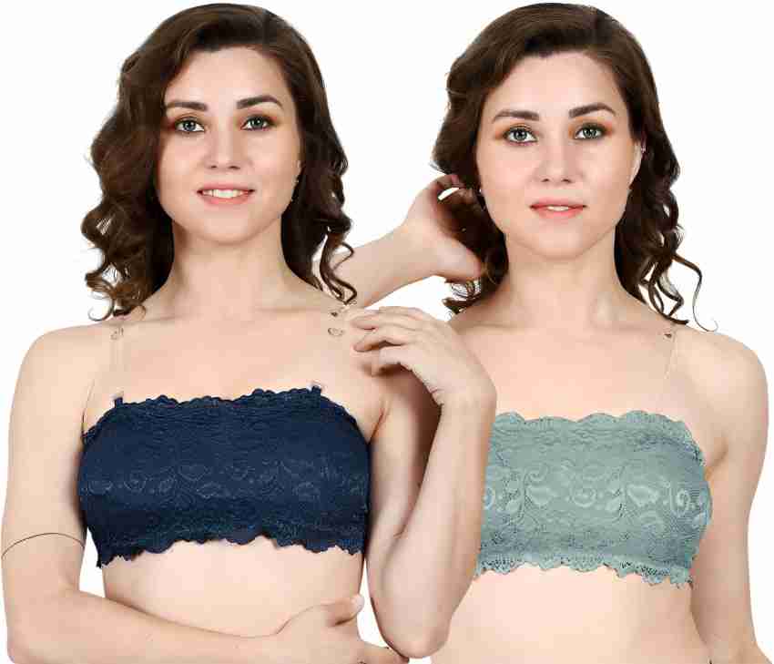 JUSTFABS Women Transparent Straps Tube Top Lace Net Bra / Bralette