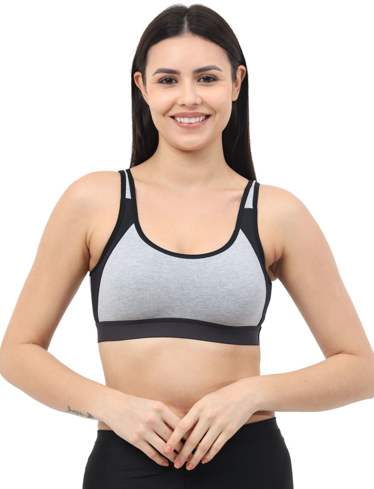 Women's Wirefree Padded Tactel Nylon Elastane Stretch Full Coverage Racer  Back Styling Sports Bra with Stay Dry Treatment - Black