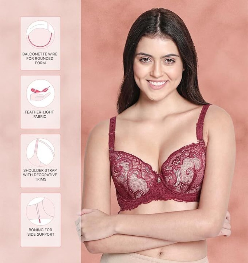 Susie Maroon Moulded Floral Lace Bra