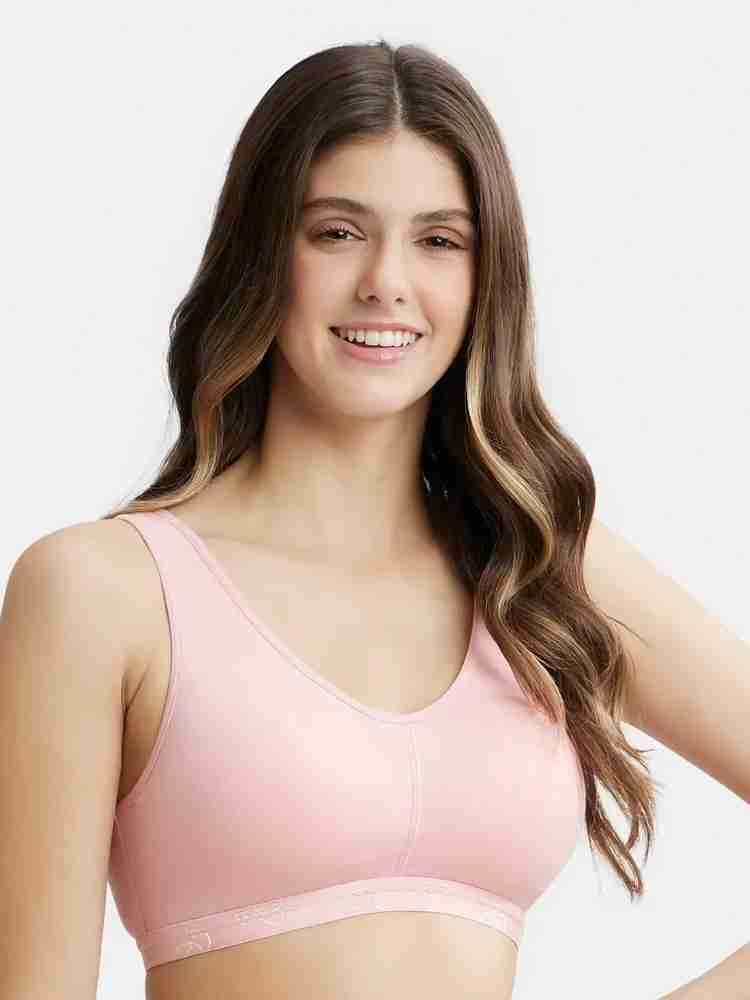 Women's Wirefree Padded Super Combed Cotton Elastane Stretch Full Coverage  Sleep Bra with Removable Pads and Ultrasoft Underband - Candy Pink