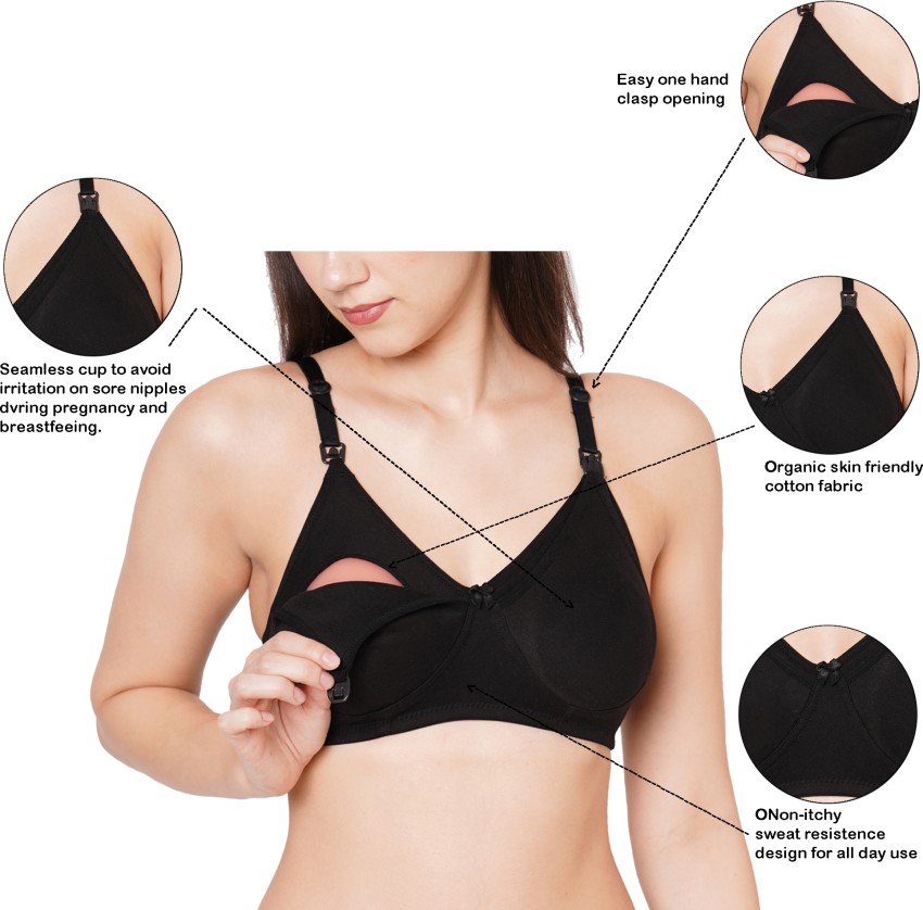 MomToBe Pack of 3 Solid Colour Cotton Full Cup Feeding Maternity Bra White  Black Beige Online in India, Buy at Best Price from  - 3680500