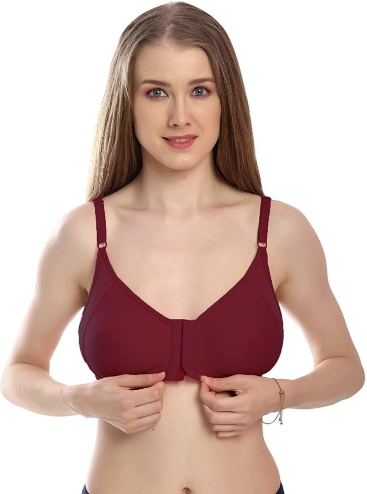 Clothonics Women's Cotton Non-Padded Wire Free Low Neckline Front Opening  Bra