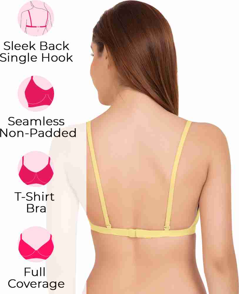Tweens - Non Padded Single Hook Bra - Cotton Rich Fabric - Full Coverage,  Multiway Straps, Wirefree, Seamless T-Shirt Bra (Pack of 3)