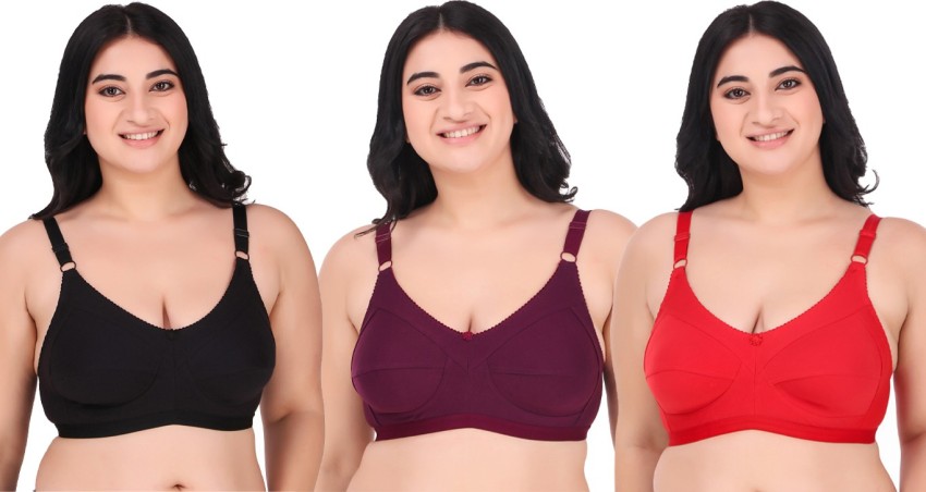 Buy winsure Women's Sports Bra Combo Pack of 3 pcs red Blue Black Size 28  to 40 b Cups Non Padded Non Wired (28 B) at