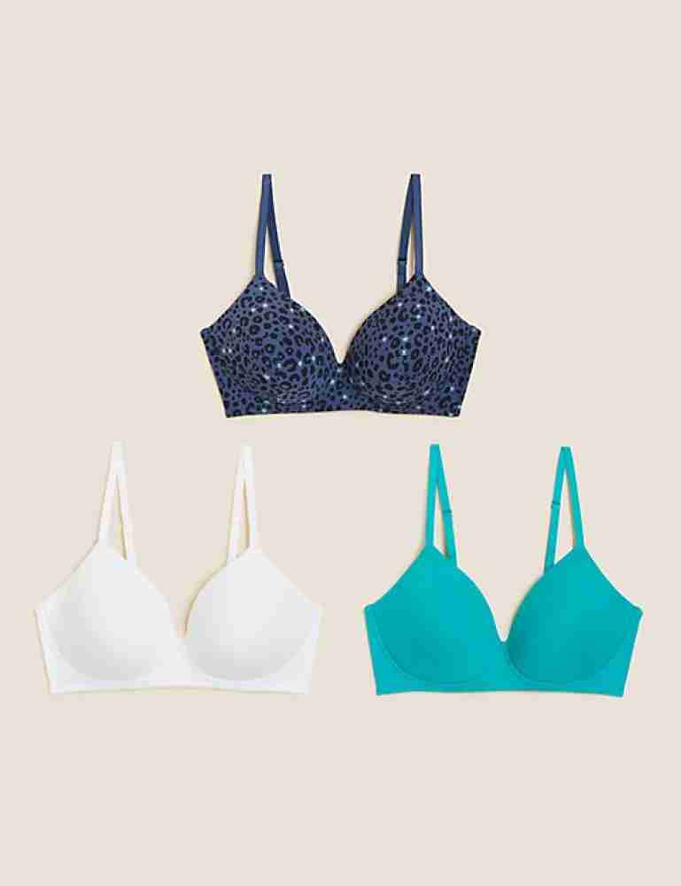 Buy Marks & Spencer 3 Pack Cotton Non Wired Full Cup Bras In Multiple  Colors