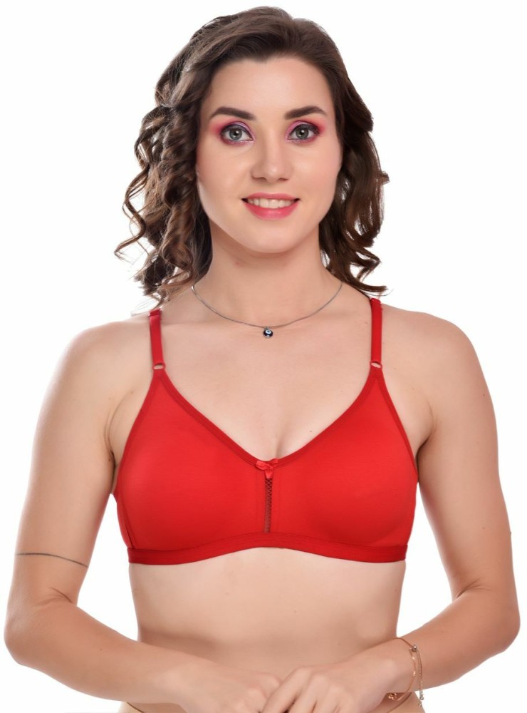 Cotton Non-padded Bra In Red, Bras :: 4 Bras For 499 Online