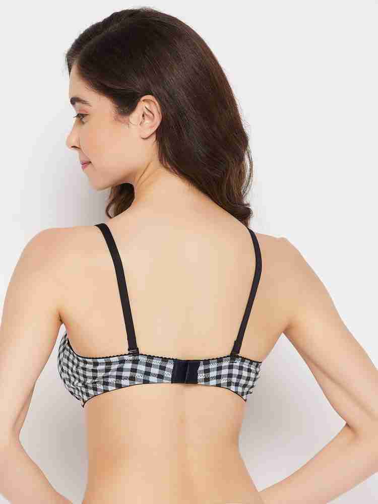 Clovia Lightly Padded Non-Wired Checkered T-Shirt Bra in Black 