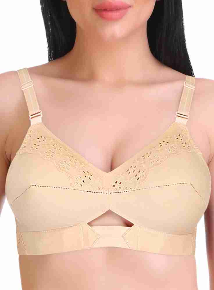 Featherline Pure Cotton Perfect Fitted Embroidered Non Padded Non Wired  Full Coverage Regular Women's Everyday Bras (Elastic Straps)
