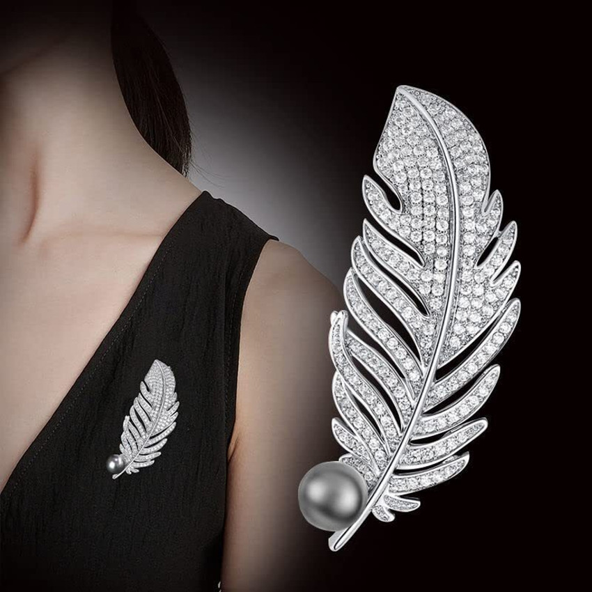 SYGA Brooch Feather Fashion Crystal Brooches for Bridal Women Girl Feather Silver Brooch Price in India Buy SYGA Brooch Feather Fashion Crystal Brooches for Bridal Women Girl Feather Silver Brooch onl...