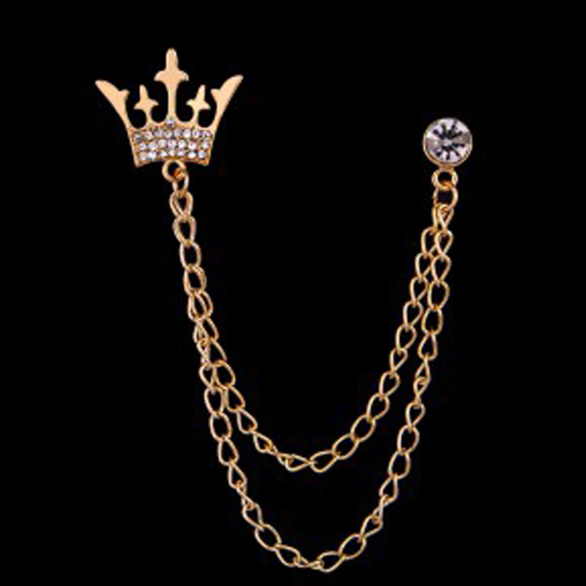 Aarohi Rhinestone Gold Plated King Crown with tassel Brooch Pin For Mens Boys ABRO10 009 Brooch Price in India Buy Aarohi Rhinestone Gold Plated King Crown with tassel Brooch Pin For